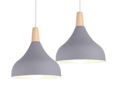 iDEGU 2 Pezzi Lampada a Sospensione Retrò LED Lampada a Soffitto in Legna Metallo Moderna Lampadario a Forma di Goccia Stile Scandinavo Plafoniera per Soggiorno Sala Da Pranzo Camera, 20 cm (# Grigio)