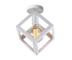 iDEGU Lampada da Soffitto Moderna a Forma di Gabbia Cubo Geometrico Plafoniera Vintage E27 illuminazione per Camera da Letto, Soggiorno, Ristorante,16 cm, Bianco