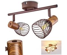 Plafoniera Arjen in metallo ruggine, a 2 luci, attacco lampadine E14 max 40 Watt, adatta anche per lampadine LED. I faretti sono orientabilo singolarmente. Lampada in stile retró/vintage