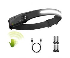 SUTOUG Lampada frontale ricaricabile con fascio di luce di 230°, sensore di movimento a 5 modalità Lampada frontale leggera e resistente al sudore con morsetti per la corsa allaperto -Nero