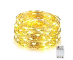 EvaStary Stringa Luci Led a Batteria, 1 Pezzi 10 metri 100 Led Rame filo Catene Luminose Lucine Fata Luci per Natale Matrimonio Decorative Festa Interno Natalizie letto Camera(Bianco Caldo)