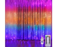 XRR Tenda Luminosa - 3MX3M 300LED Natale Tenda Luci LED Decorative Adatto con Telecomando USB e Alimentato 8 ModalitàStringa Luce Catena per Esterni, Interni, Camera da Letto, Giardino(Multicolore)