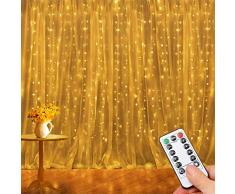 Luci per Tende 2,4x1,8M, Tenda Luminosa Alimentata da USB con Telecomando 8 Modalità di Illuminazione, Luci di Tende Impermeabile IP65 per Interni, Esterni, Natale, Feste,Camera da Letto,Matrimonio