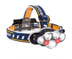 Lampade da Testa LED USB Ricaricabile, Torcia Lampade Frontale 15000LM con 7 LED 8 Modalità, Zoomabile Impermeabile per Correre, Campeggiare, Speleologia, Pesca, Cacciare (Headlamp-7)