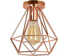 iDEGU Lampada da Soffitto Vintage Ø 200 mm Plafoniera in Metallo a Forma di Diamante Stile Retrò E27 Lampadario per camera bar ristorante cucina (oro rosa)