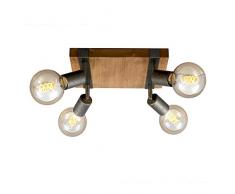 Briloner Leuchten - Lampada da soffitto, faretto retrò, vintage, girevole e orientabile, 4x E27, metallo-legno, colore: grigio piombo, 280x280x90mm (LxPxA)