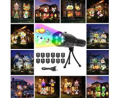 Proiettore a LED Natale, Lampada di Proiezione a LED con 12 Motivi, Proiettore Luci Natale Interni/Esterni per Natale, Halloween, Feste di Compleanno