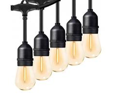 ZOTOYI Catena Luminosa Esterno 45M, S14 Luci da Esterno Giardino con 45+5 LED Lampadina, IP65 Impermeabile Catena di Lampadine da Esterno per Giardino Terrazzo Balcone Festa Gazebo, 2700K