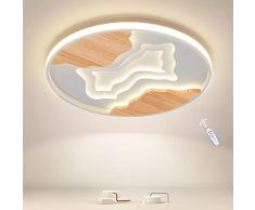 SENFAY 50cm Lampada da soffitto a LED Rotonda Legno, 48W Plafoniera LED Dimmerabile, 3000K-6000K, Plafoniera per Cucina, Soggiorno, Camera da Letto, Ufficio e più