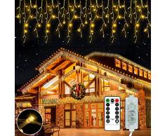 RJEDL Cascata Luci Natale, 480 Leds Tenda Luminosa Esterno, 8 Modalità Telecomando Decorazione Per Giardino, Gronda, Patio, Matrimonio（Bianco Caldo）