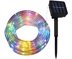 r2digital TUBO LUMINOSO NATALIZIO a LED 12 Metri PANNELLO ENERGIA SOLARE MULTICOLOR RGB BATTERIA RICARICABILE ADDOBBO NATALE CORDA LUCI ESTERNO