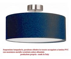 Lampadario moderno cilindro a sospensione montatura in metallo (cm 50 blu c/tappo)