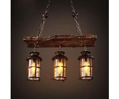 Lampada a sospensione vintage E27 Lampadario a sospensione industriale Retro in legnoLampadario in ferro nero e paralume in vetro Lampadario Regolabile in altezza per interni Soggiorno Bar caffetteria