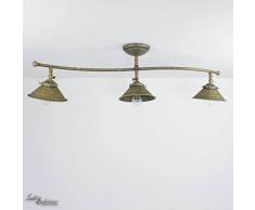 Plafoniera in vero ottone anticato, 3 flmg, E14, fino a 60 W, realizzata a mano, di alta qualità, vintage, per soggiorno, sala da pranzo