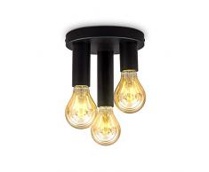 B.K.Licht Plafoniera con 3 punti luce, attacco per lampadine E27 non incluse, Ø19x16,5cm, lampada da soffitto vintage, Faretti da soffitto in metallo nero opaco per ingresso IP20