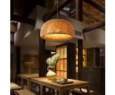 Vintage Lampadario Bambù Naturale E Rattan Lampada Sospensione Intrecciato Retrò E27 Lampade Sospensione Altezza Regolabile Ristorante Lampada Soffitto Sala Tè Camera Letto Soggiorno Caffè ,60cm