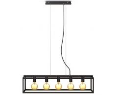 B.K.Licht Lampada a sospensione con 5 punti luce, attacco per lampadine E27 non incluse, Lampadario da soffitto regolabile in altezza a parallelepipedo in metallo nero opaco per cucina, 92x20x120cm