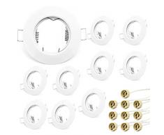 KYOTECH Cornice Faretto Incasso GU10 Portafaretto da Incasso Rotondo Bianco,Per GU10 alogeno e MR16, Faretti led da incasso per cartongesso incl.Portalampada GU10,set da 10