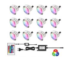 12 Pezzi Faretti LED Incasso con telecomando, IP67 Impermeabile, RGB DC12V 45mm, Faretto da Incasso per Cartongesso Esterno Pavimento Terrace in legno Scala Piscina Giardino Segnapasso