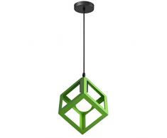 iDEGU Lampadario a sospensione moderno a Forma di Cubo Stile Geometrico E27 Lampada da Soffitto Vintage in Metallo per camera da letto, soggiorno, ristorante - 16cm, Verde