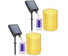 Catena Luminosa Esterno Solare,BESCOST Luci Solari Esterno [2 Pezzi] 2*15M Lucine da Esterno 150 LED Impermeabile IP65 8 Modalità Decorative per Giardino Balcone Gazebo Festa Natale Caldo Bianco