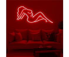 QQY Luce notturna al neon, Lampada al neon dellinsegna della signora nuda, Insegne al neon della ragazza del segno della parete posteriore della signora sexy (Rosso)