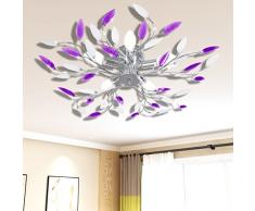 mewmewcat Lampada da Soffitto Bianca e Viola con Cristalli Acrilici 5 E14