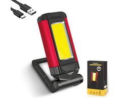 SPORWAY Lampada da Lavoro LED Ricaricabile Lampada di Ispezione Impermeabile IPX6 Torcia Pieghevole Portatile con Base Magnetica e Gancio per Auto Campeggio Officina Home e di Emergenza Uso (Rosso)