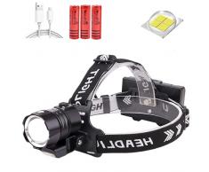 WINDFIRE Torcia frontale ricaricabile 300000 lumen, torcia frontale a LED ultra luminosa XHP90 con funzione di banca alimentazione, torcia tattica zoomabile a impermeabile per caccia, campeggio