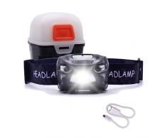 GRIGNETTA Torcia frontale LED 5W con Light Box, 500 Lumen, pila frontale ricaricabile USB con sensore, impermeabile IPX4, con custodia, escursionismo running pesca trekking campeggio outdoor ciclismo