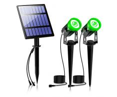 T-SUNUS Faretti Solari da Giardino, Luci Solari Esterno IP65 impermeabili Illuminazione di paesaggi Illuminazione da parete Accensione / spegnimento automatici con 2 fari a doppio spot verdi