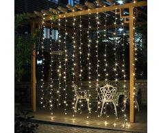 Salcar Tenda Luminosa tenda catena LED 3 * 3 metro 300 LEDs illuminano tenda per le feste di Natale, Decorare, Party, 8 programmi scelta di (bianco caldo)