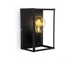 B.K.Licht Lampada da parete o soffitto, attacco per lampadina E27 non inclusa, Plafoniera in metallo nero opaco, 262x172x140 mm, applique rettangolare con 1 punto luce per corridoio o entrata