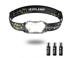 Lampada Frontale LED, Super Luminosa Torcia Frontale 6 Modalità di Illuminazione IPX4 Impermeabile Luminosità 2000 Lumen Lampada da Testa per Campeggio, Escursioni, Pesca, Corsa (3 Batterie Incluse)