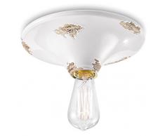 Ferroluce Retrò Plafoniera Vintage E27, 77 W, Bianco Lucido, 25x9 cm