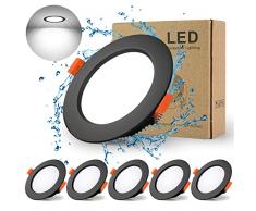 BAGZY 5x Faretti LED da Incasso per Cartongesso,5W Luci Ultrasottili da Soffitto e per l’illuminazione da Interno IP44,Bianco Freddo 6000K,500 Lumen,AC 220-240V,Foro Incasso 70-80mm(Nero)