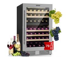 KLARSTEIN Vinovilla Duo 79 - Cantinetta Vini, Frigorifero Vini, 59,5 cm, 190 L, 79 Bottiglie, iInstallazione Libera o Incasso, Classe G, 2 Zone, Illuminazione a LED, 5 Ripiani in Legno, Argento