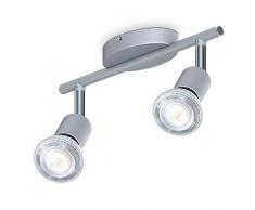 B.K.Licht Faretti LED da soffitto orientabili, include 2 lampadine LED GU10 da 5W 400Lm, luce bianca neutra 4000K, plafoniera moderna in metallo, lampada da soffitto color titanio IP20