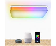 Bewahly Plafoniera LED WiFi, 28W Smart Lampada LED Soffitto RGB Dimmerabilie, Controllo da APP, Compatibile con Alexa e Google Home, IP54 Plafoniera Quadrata Adatto a Camera da Letto, Cucina, Bagno