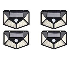 4 pezzi Faretto 100 led da esterno giardino con pannello solare sensore di movimento crepuscolare luce fredda ricaricabile al sole luci di sicurezza lampada da parete