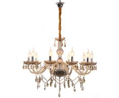 Samger Lampadario Cristallo Pendenti 10 Braccio di Lusso Colore Cognac Lampadari a Gocce K9 Cristallo Lampadario da Soffitto in Cristallo per Sala da Pranzo, Camera da Letto, Soggiorno