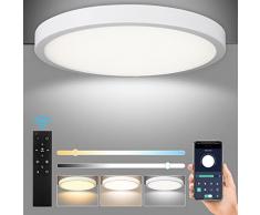VIPMOON Plafoniera LED 24W Dimmerabile Lampada da soffitto rotonda piatta 2160LM Plafoniera a pannello LED 3000K-6500K con telecomando IR e Smart APP, per soggiorno, camera da letto, cucina (bianco)