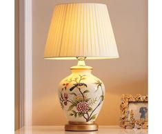 Lampada da Comodino, Moderna Lampada da Tavolo Base in Ceramica Paralume in Stoffa, Attacco E27, 31 * 31 * 51cm, Design Vintage.(Bianco)