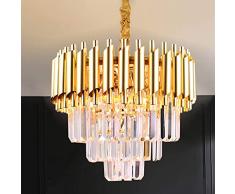Lampadario di Cristallo Luce Moderna Goccia di Pioggia Cristalli Lampada a Sospensione Plafoniera Dorata per Sala da Pranzo Soggiorno Cucina Isola Corridoio Ristorante,E14 x 5 Luci