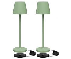 K-Bright 2 pezzi Lampada LED Dimmerabile da tavolo in alluminio, H38cm,Ricaricabile Colore luce calda Per interni/esterni Lampada da tavolo con base di ricarica a contatto (Verde)