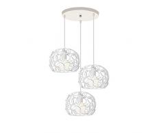 iDEGU - Lampadario a sospensione moderno, in metallo, a forma di gabbia con anelli olimpici, con supporto da soffitto, rotondo, per camera, soggiorno, sala da pranzo, Ø 25 cm, colore: bianco