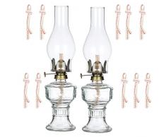 28.5cm/11.2 Lampada in Vetro Cherosene,2 Pezzi Lanterna ad Olio Classica in Vetro Trasparente con 10 Stoppino, Lampada a paraffina Antica Lampada a Olio in Vetro Trasparente