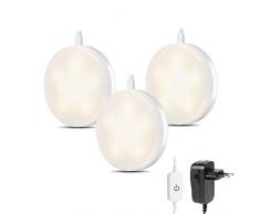 LE Luce Armadio 9 LED 2835, 2W Pari a Luce Alogena 20W, Lampada da Armadio 510 lumen Bianco Caldo, Luce Notturna per Sottopensile e Armadio, Inclusi Alimentatore e Cavi, Confezione da 3 Pezzi