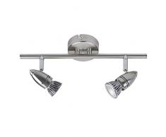 Biard Bullet' Binario Porta Faretti Regolabile Per Lampadina Spot GU10 a Soffitto in Nichel Satinato (Due Luci, Orientabile, IP20)