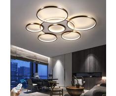 LED Dimmerabile Lampada Da Soffitto Alta Qualità Sala Da Pranzo Soggiorno Luce Illuminazione Moderno Anello Rotondo 108W Plafoniera, Diametro: 110CM,Alluminio,Acrilico,Marrone,Con Telecomando